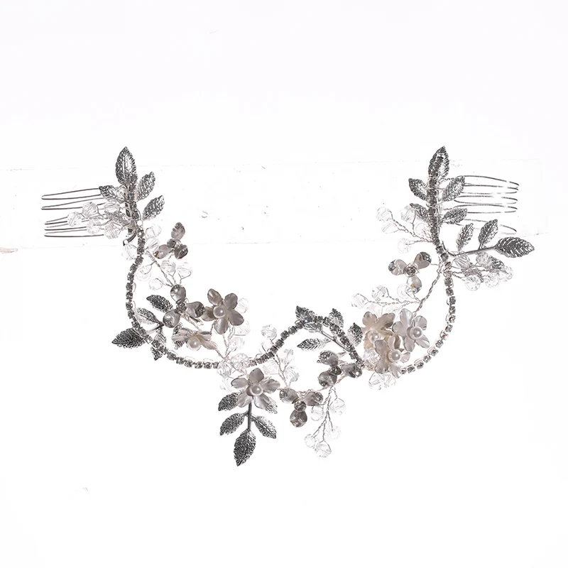 Wedding jewelry flower hair jewelry Rhinestone handmade pearl crystal leaf Hair Band Bridal headdress luxury female gift jewelry
