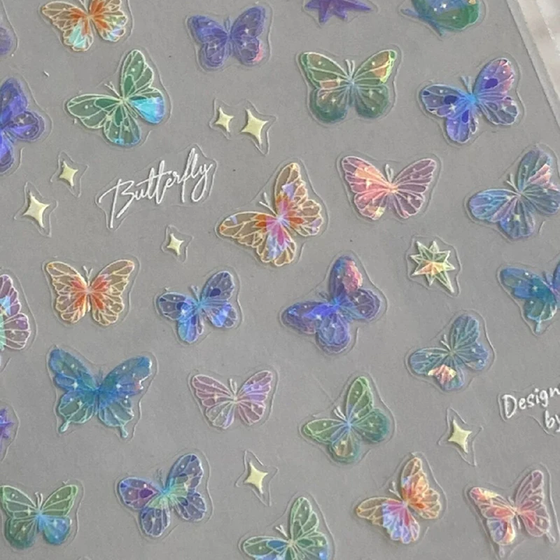1/5sheets Fashion Butterfly Wing Streamer Laser Stickers Advanced Embossed Nail Art Stickers Colorful Butterfly Fairy Stickers