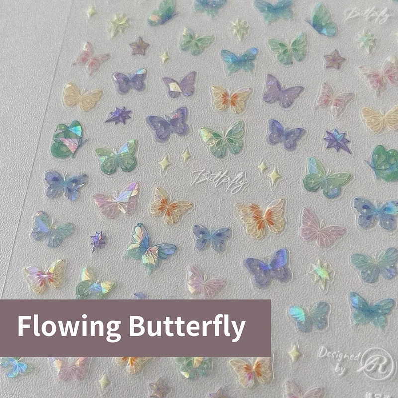 1/5sheets Fashion Butterfly Wing Streamer Laser Stickers Advanced Embossed Nail Art Stickers Colorful Butterfly Fairy Stickers