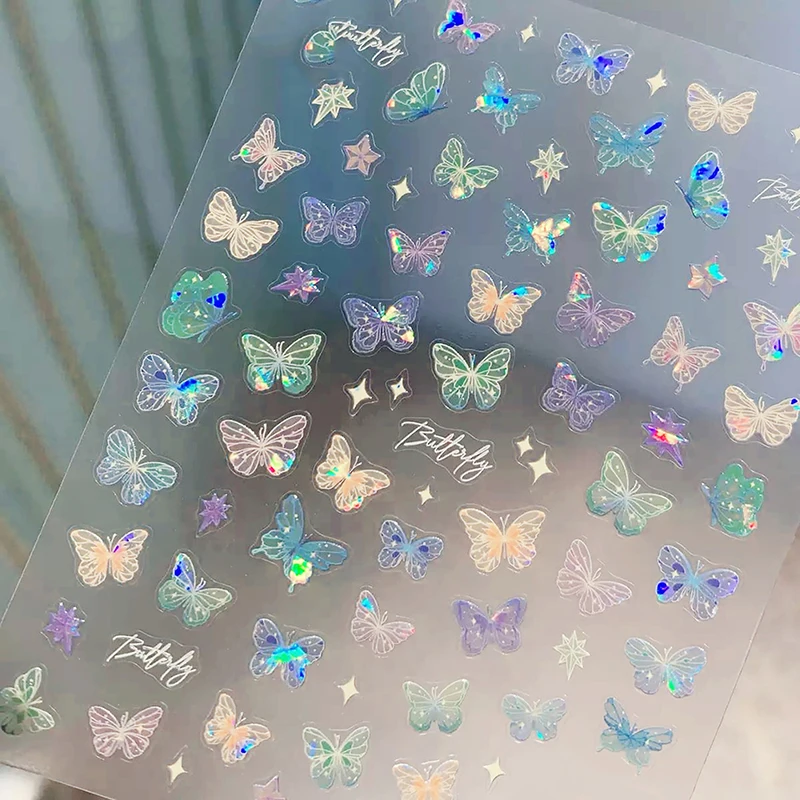 1/5sheets Fashion Butterfly Wing Streamer Laser Stickers Advanced Embossed Nail Art Stickers Colorful Butterfly Fairy Stickers