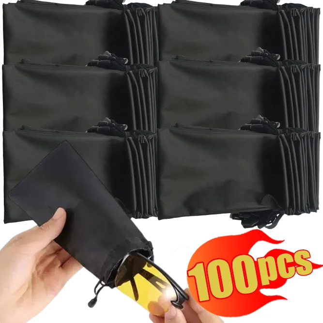 Sunglasses Storage Bag Women Men Black Waterproof Portable Storage Bag Dustproof Drawstring Fashion Glasses Bag Simple Accessory