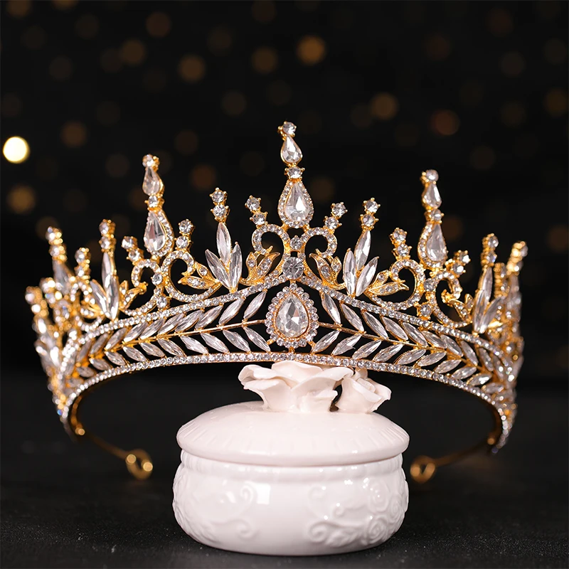 Bridal Crown Hair ornament blue Rhine Stone Crown Luxury Banquet Dress Crown Wedding Gold Hair Ornament Bridal Headdress