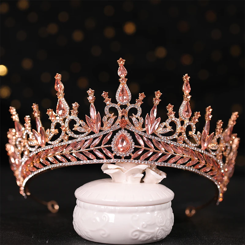 Bridal Crown Hair ornament blue Rhine Stone Crown Luxury Banquet Dress Crown Wedding Gold Hair Ornament Bridal Headdress