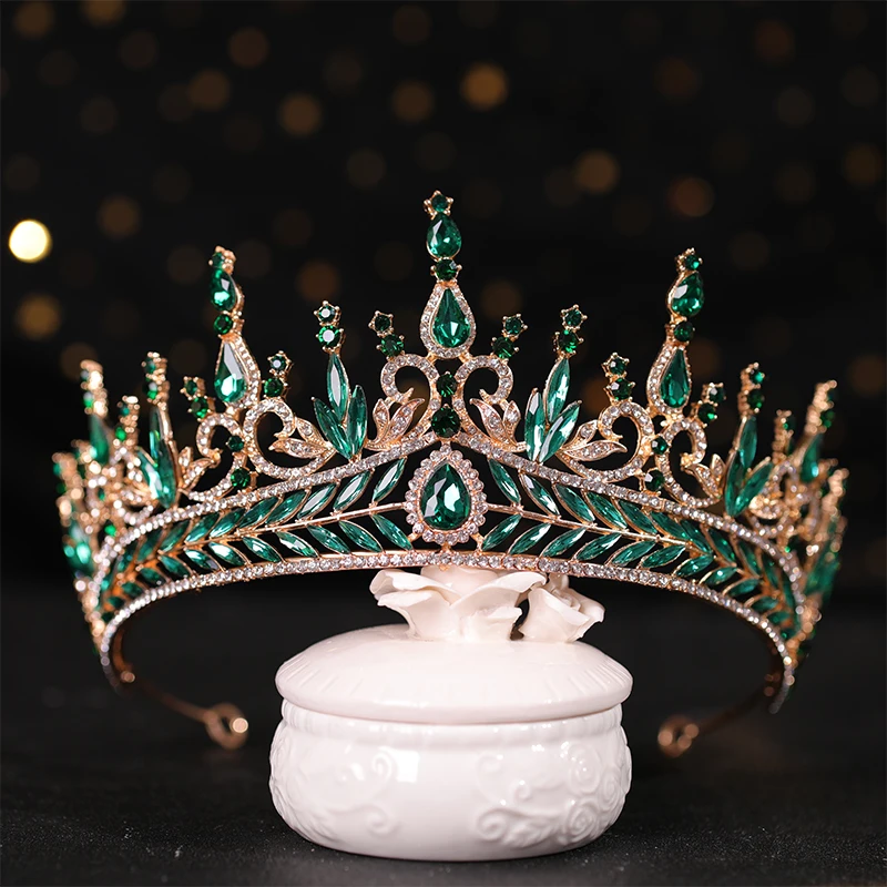 Bridal Crown Hair ornament blue Rhine Stone Crown Luxury Banquet Dress Crown Wedding Gold Hair Ornament Bridal Headdress