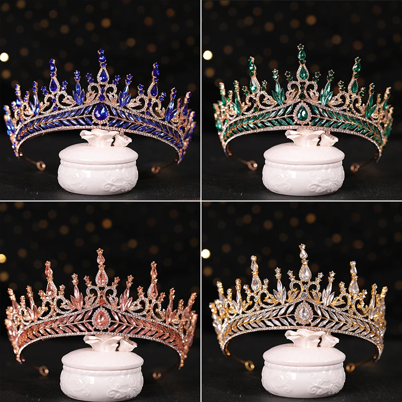 Bridal Crown Hair ornament blue Rhine Stone Crown Luxury Banquet Dress Crown Wedding Gold Hair Ornament Bridal Headdress
