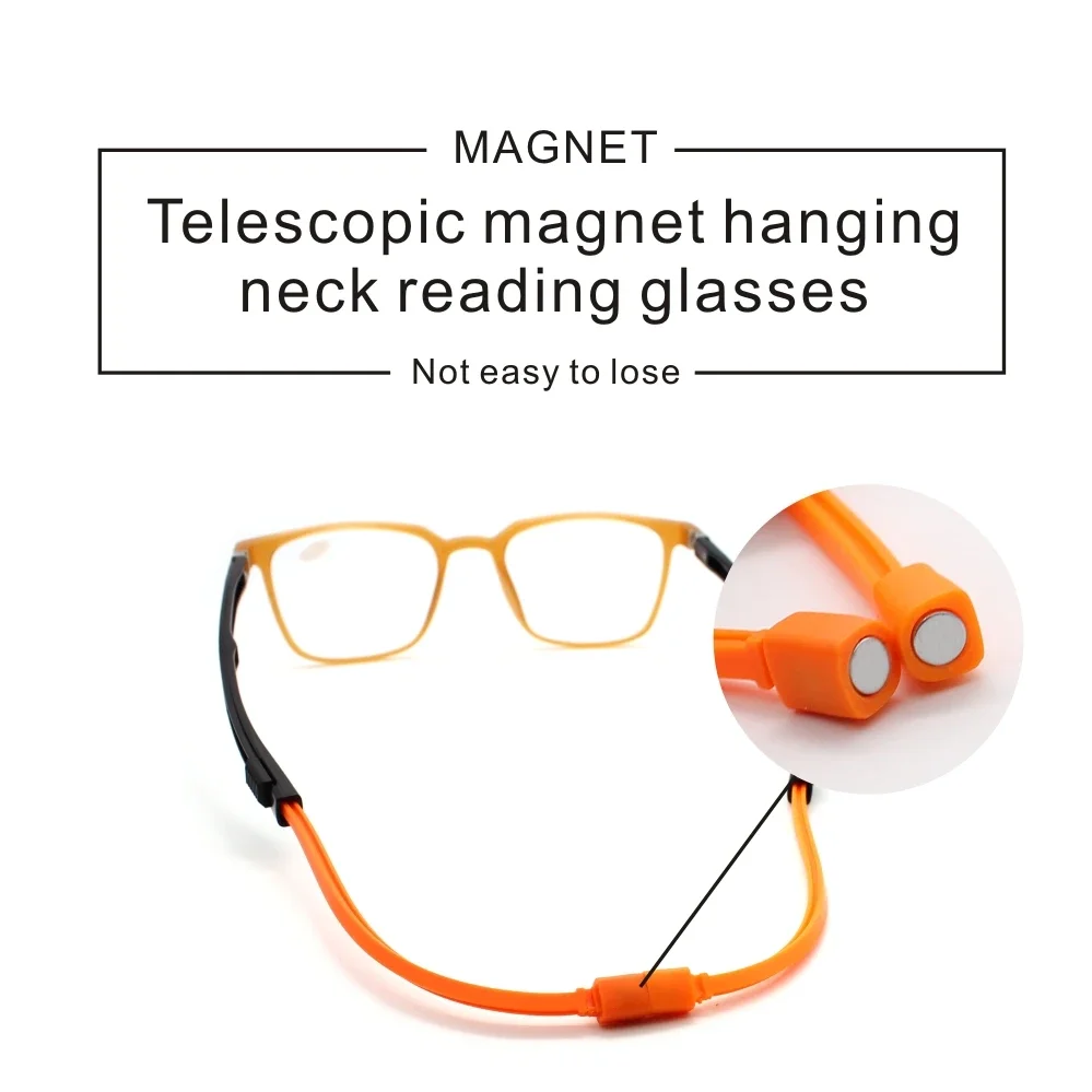 Magnetic Readers Reading Glasses for Men Portable Square Plastic Titanium Diopter Hanging Neck 1.0 1.5 2.0 2.5 3.0 3.5