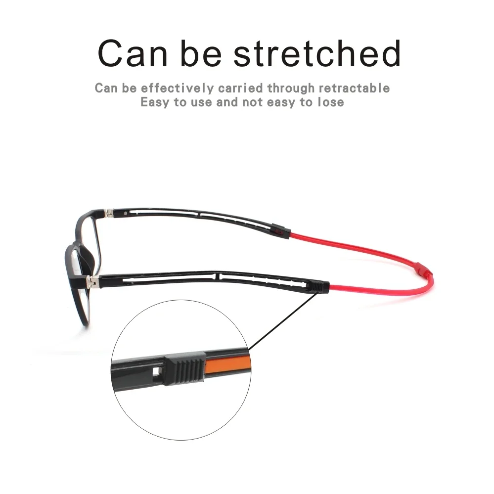 Magnetic Readers Reading Glasses for Men Portable Square Plastic Titanium Diopter Hanging Neck 1.0 1.5 2.0 2.5 3.0 3.5