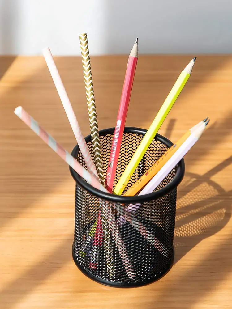 Container Desk Organizer Container Black Desktop Metal Pen Holders Mesh Pencil Cup Pen Case