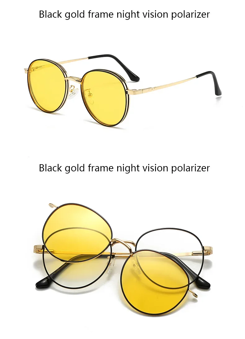 Roud Frame Polarized Sunglasses Magnetic With 2 Clips On Glasses Metal Frame Legs Optical Eyeglass Magnet Eyeglasses 3 IN 1