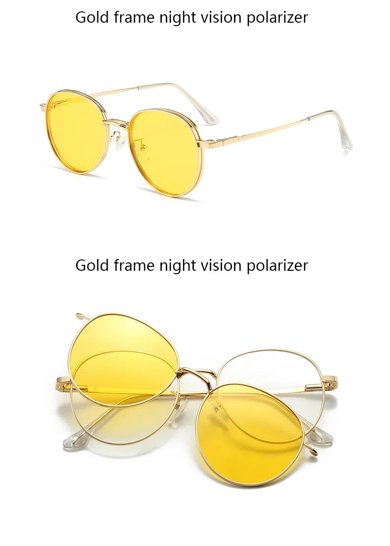 Roud Frame Polarized Sunglasses Magnetic With 2 Clips On Glasses Metal Frame Legs Optical Eyeglass Magnet Eyeglasses 3 IN 1