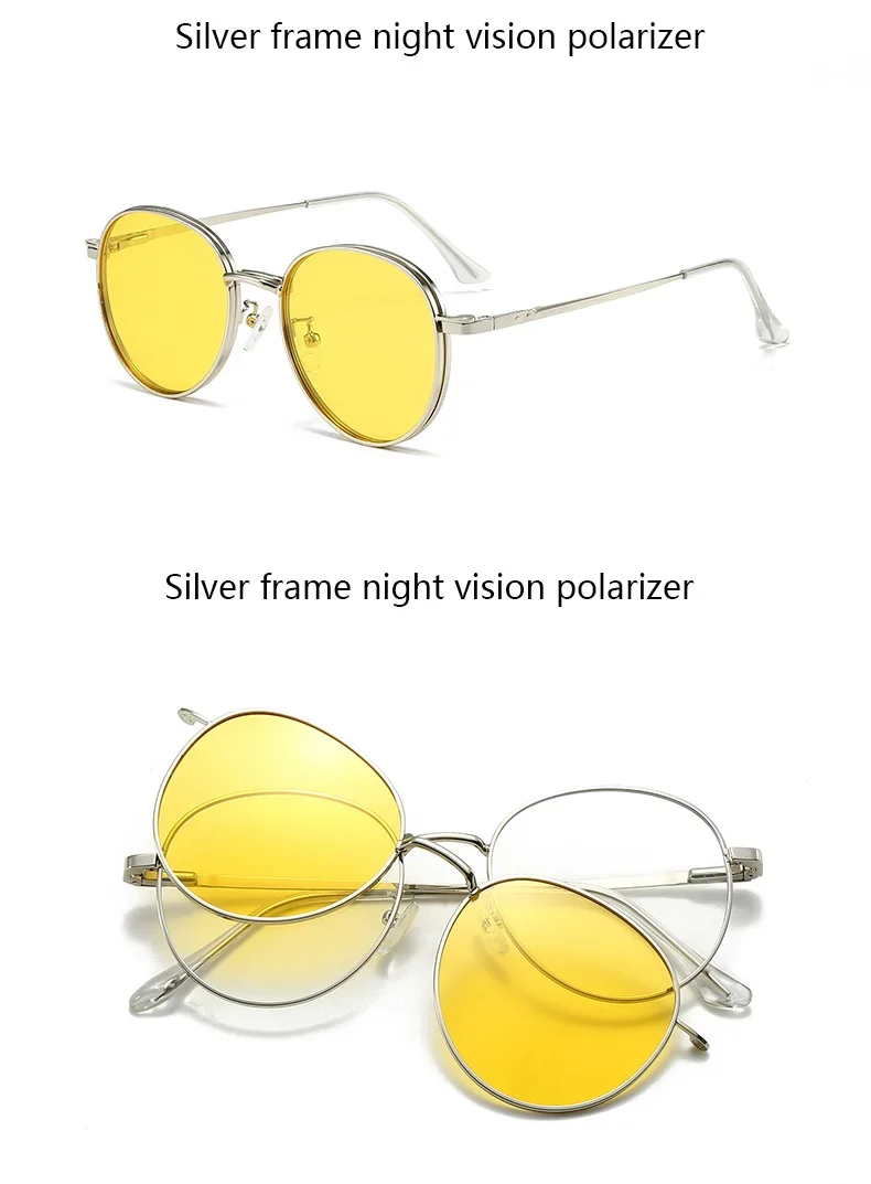 Roud Frame Polarized Sunglasses Magnetic With 2 Clips On Glasses Metal Frame Legs Optical Eyeglass Magnet Eyeglasses 3 IN 1