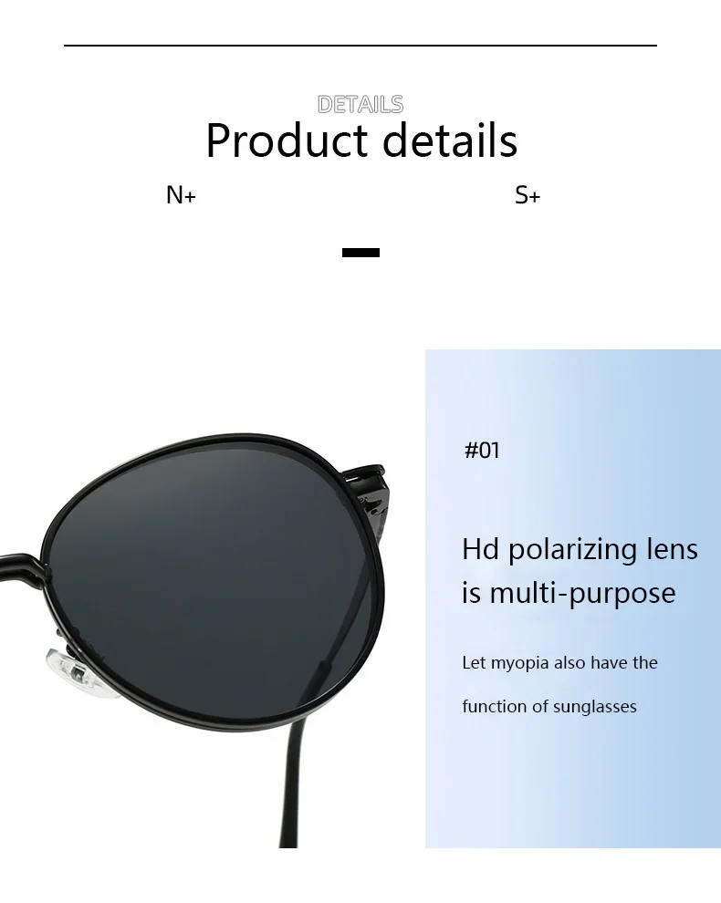 Roud Frame Polarized Sunglasses Magnetic With 2 Clips On Glasses Metal Frame Legs Optical Eyeglass Magnet Eyeglasses 3 IN 1