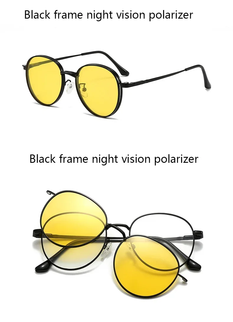 Roud Frame Polarized Sunglasses Magnetic With 2 Clips On Glasses Metal Frame Legs Optical Eyeglass Magnet Eyeglasses 3 IN 1