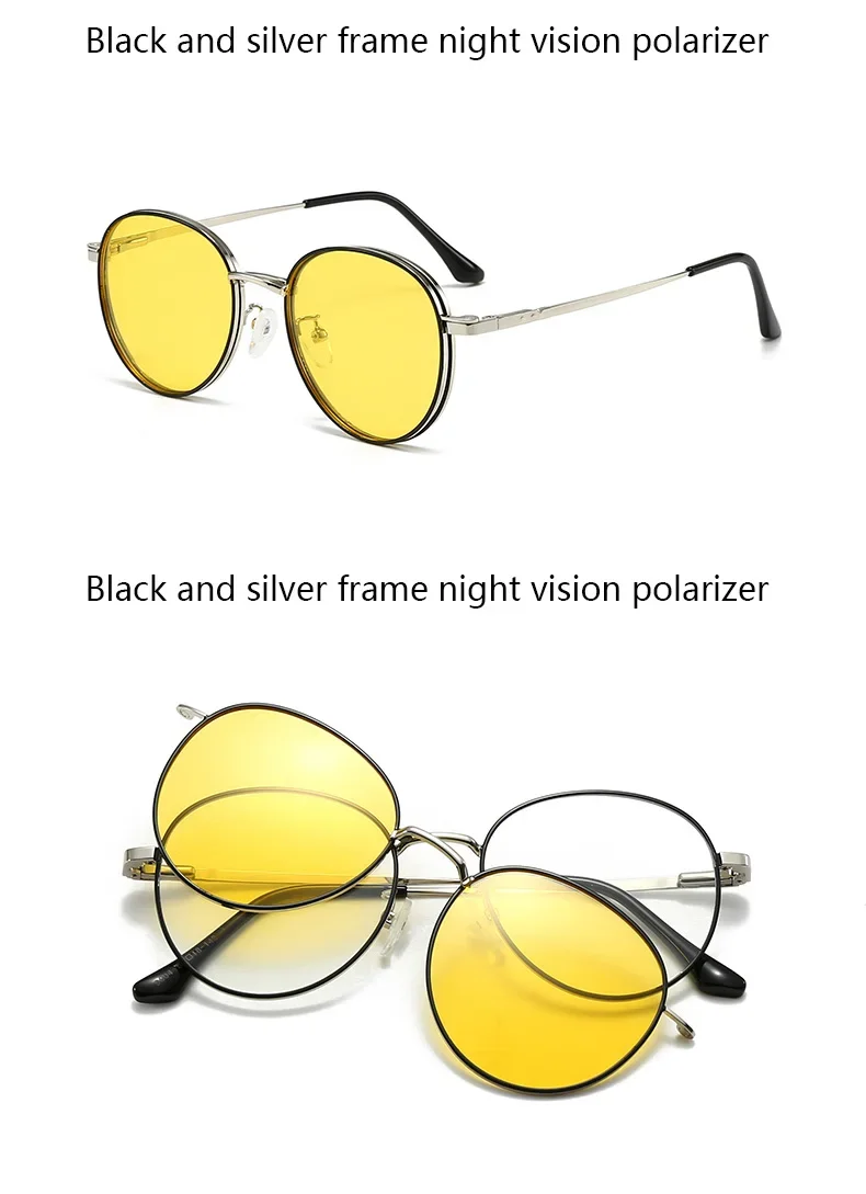 Roud Frame Polarized Sunglasses Magnetic With 2 Clips On Glasses Metal Frame Legs Optical Eyeglass Magnet Eyeglasses 3 IN 1