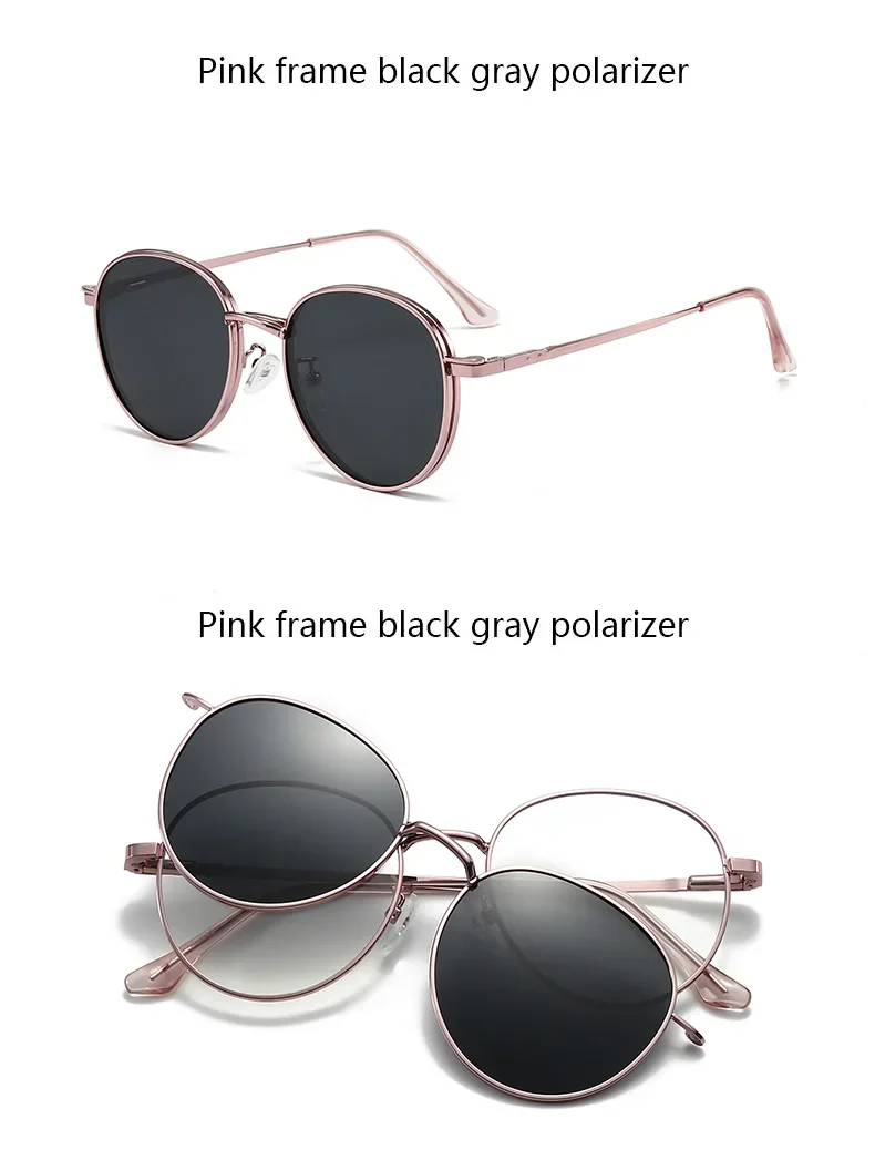 Roud Frame Polarized Sunglasses Magnetic With 2 Clips On Glasses Metal Frame Legs Optical Eyeglass Magnet Eyeglasses 3 IN 1