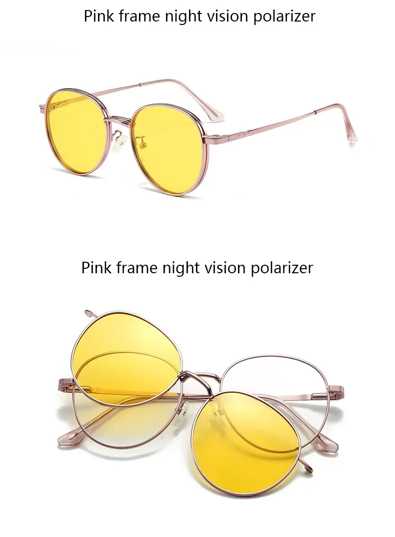 Roud Frame Polarized Sunglasses Magnetic With 2 Clips On Glasses Metal Frame Legs Optical Eyeglass Magnet Eyeglasses 3 IN 1