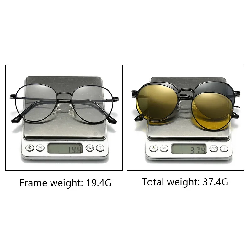 Roud Frame Polarized Sunglasses Magnetic With 2 Clips On Glasses Metal Frame Legs Optical Eyeglass Magnet Eyeglasses 3 IN 1