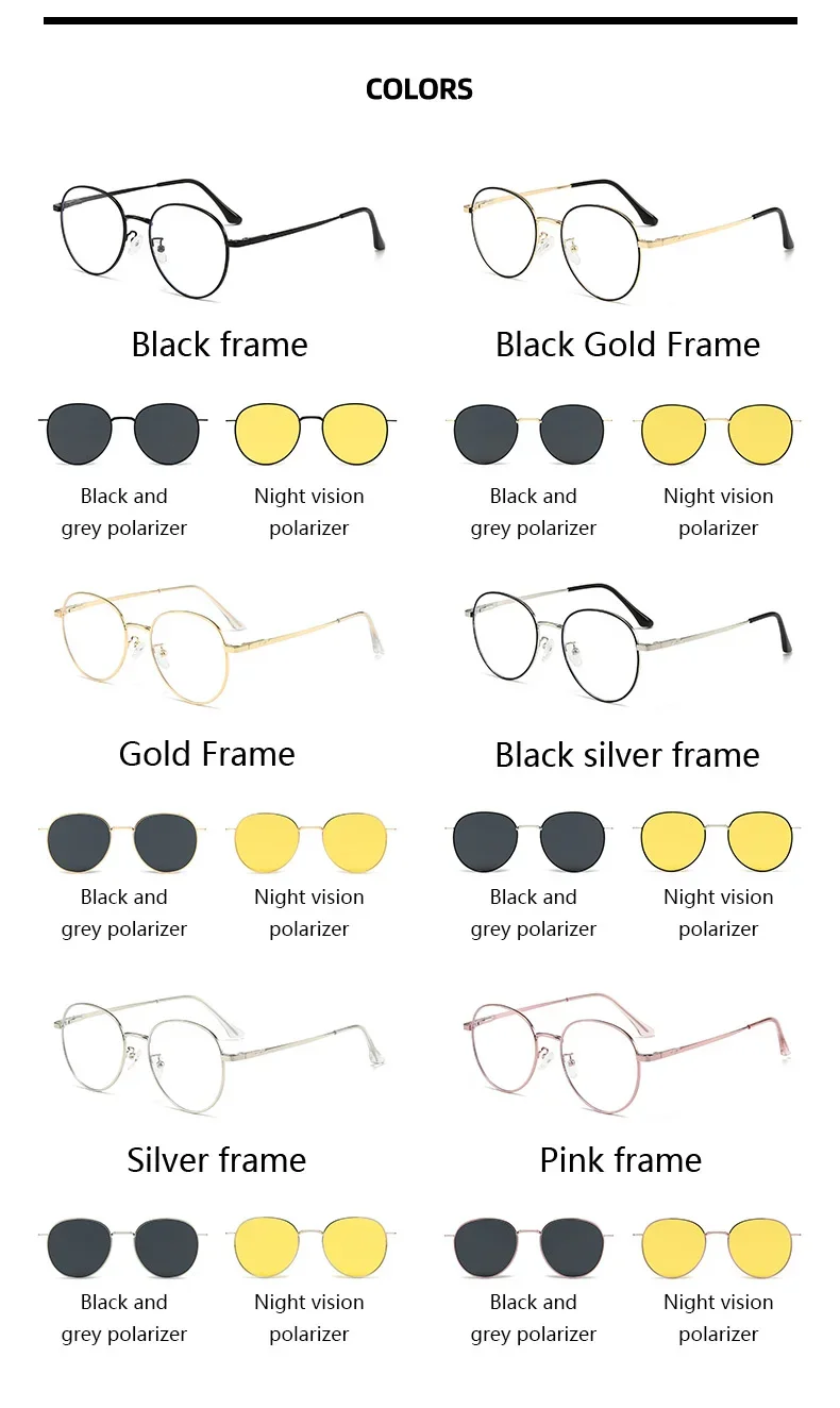 Roud Frame Polarized Sunglasses Magnetic With 2 Clips On Glasses Metal Frame Legs Optical Eyeglass Magnet Eyeglasses 3 IN 1