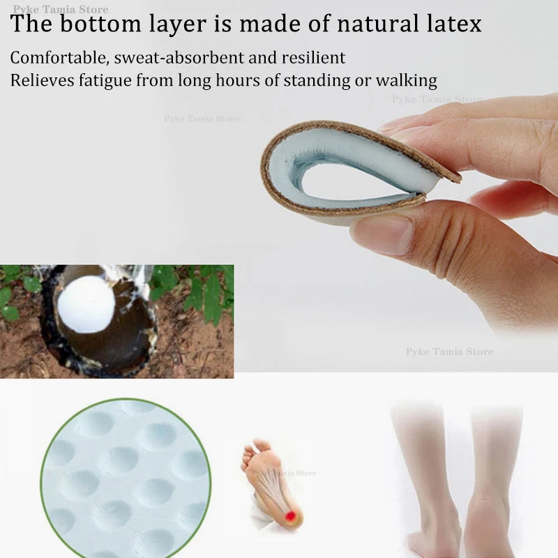 Latex Leather Heel Insoles Thicken Orthopedic Arch Support Shoes Pads Pain Relief Foot Massager Care Half Insert Increase Height