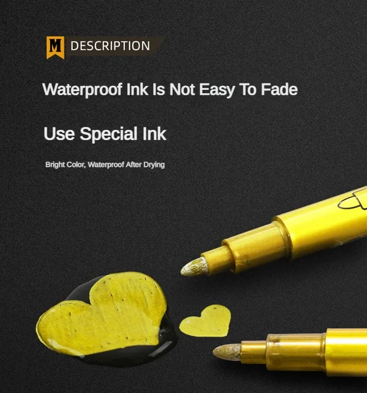 12 Color Metallic Marker Pen Resin Drawing Pen Acrylic Paint DIY Highlights Permanent Marker DIY Card Art Supplies Stationery