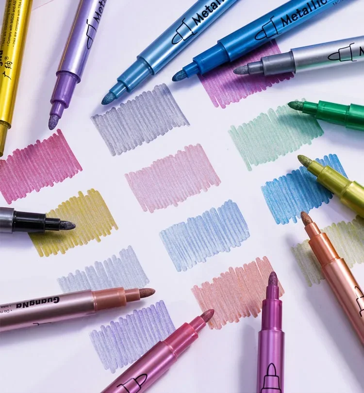 12 Color Metallic Marker Pen Resin Drawing Pen Acrylic Paint DIY Highlights Permanent Marker DIY Card Art Supplies Stationery