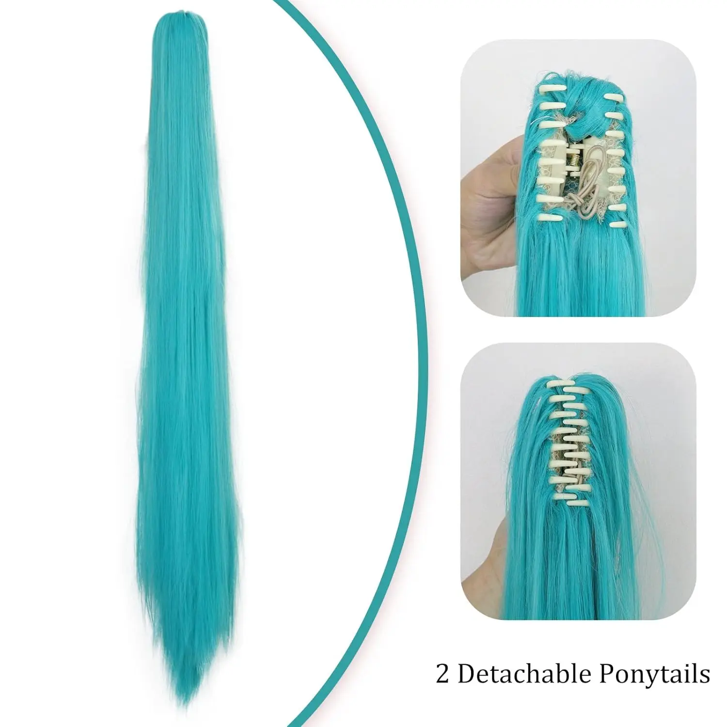 Synthetic Green Wig Cosplay Green Teal Wig Double Ponytail Wig Long Green Wig With Bangs Straight wig Kawaii Wig Miku Wig