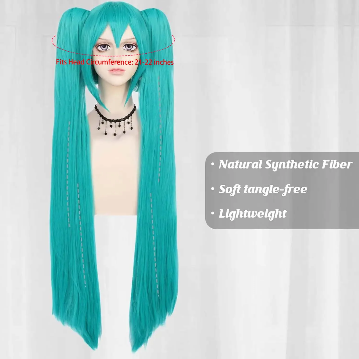 Synthetic Green Wig Cosplay Green Teal Wig Double Ponytail Wig Long Green Wig With Bangs Straight wig Kawaii Wig Miku Wig