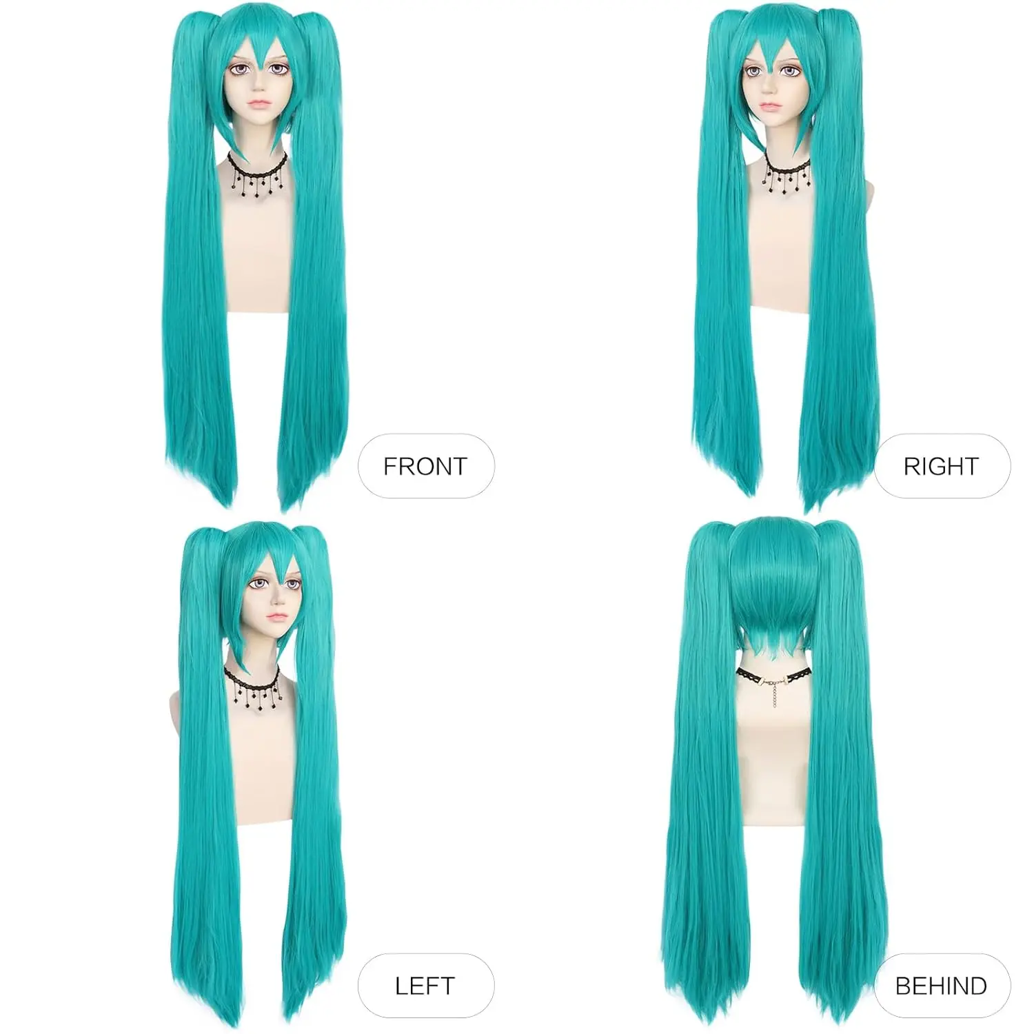 Synthetic Green Wig Cosplay Green Teal Wig Double Ponytail Wig Long Green Wig With Bangs Straight wig Kawaii Wig Miku Wig