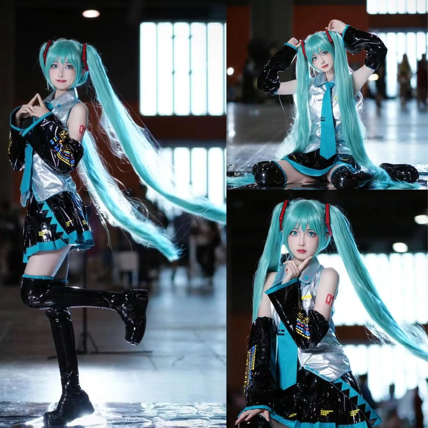Synthetic Green Wig Cosplay Green Teal Wig Double Ponytail Wig Long Green Wig With Bangs Straight wig Kawaii Wig Miku Wig