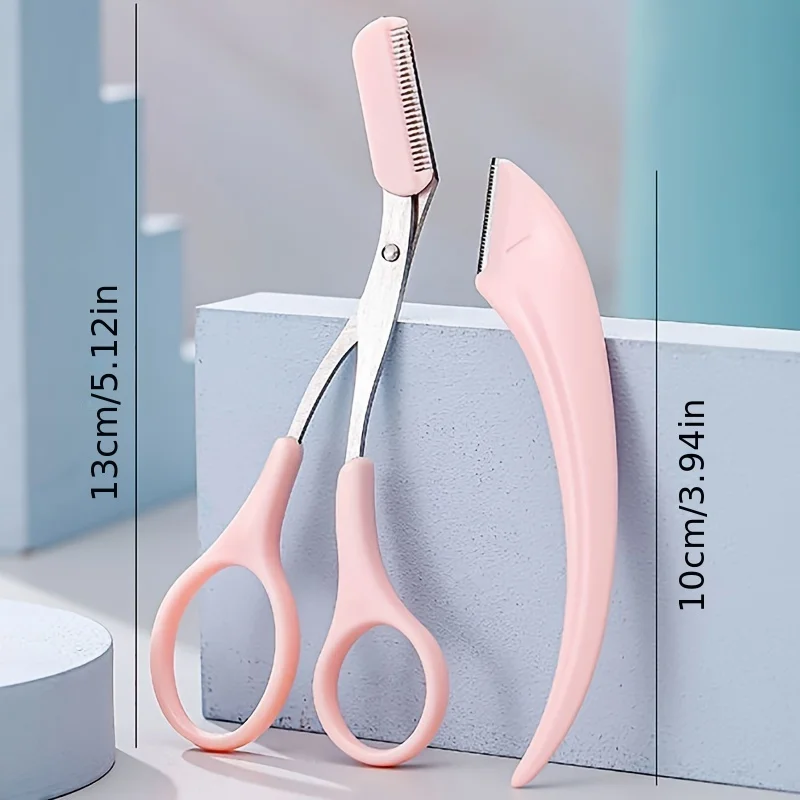 2Pcs/3Pcs Crescent Moon Eyebrow Trimmer Set, Stainless Steel Curved Eyebrow Razor Eyebrow Scissors With Comb