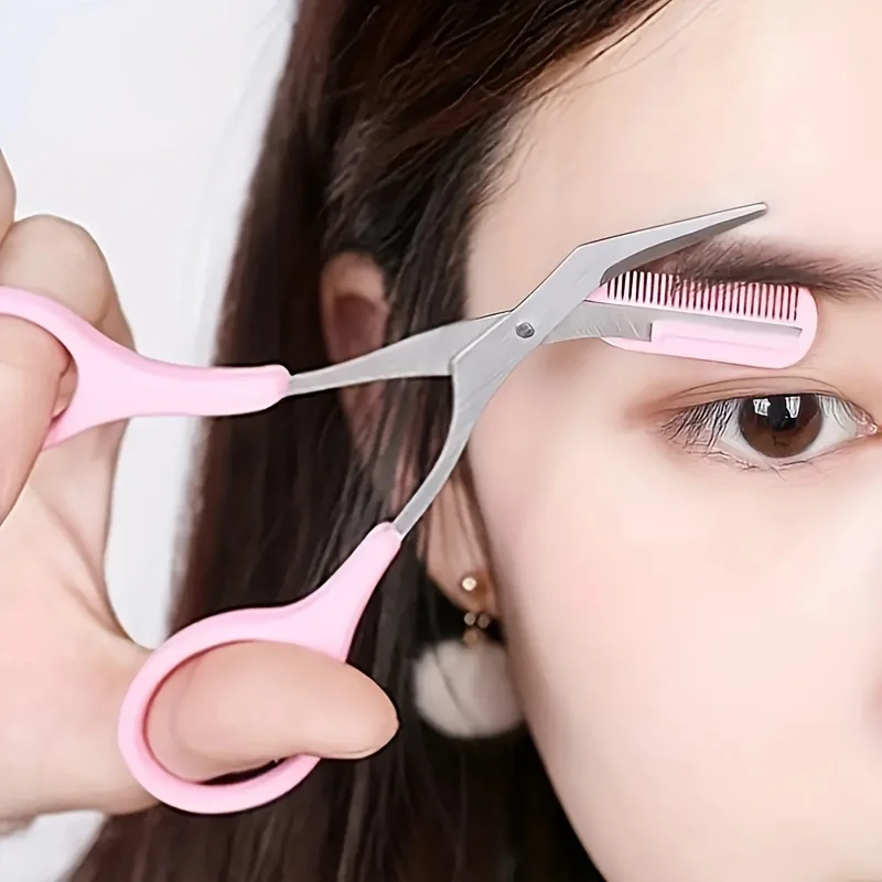 2Pcs/3Pcs Crescent Moon Eyebrow Trimmer Set, Stainless Steel Curved Eyebrow Razor Eyebrow Scissors With Comb