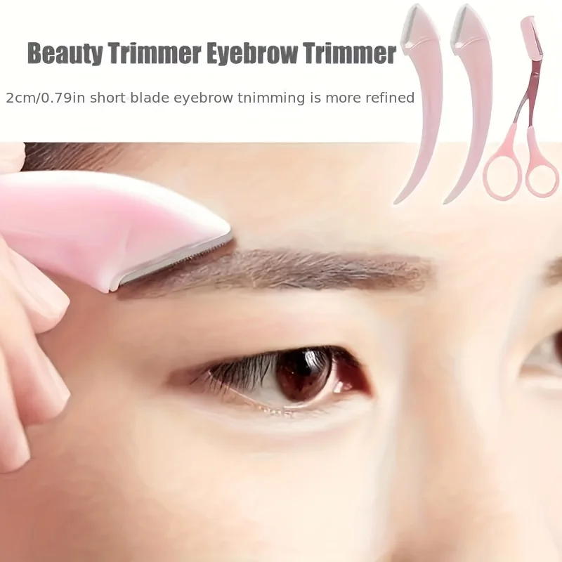 2Pcs/3Pcs Crescent Moon Eyebrow Trimmer Set, Stainless Steel Curved Eyebrow Razor Eyebrow Scissors With Comb