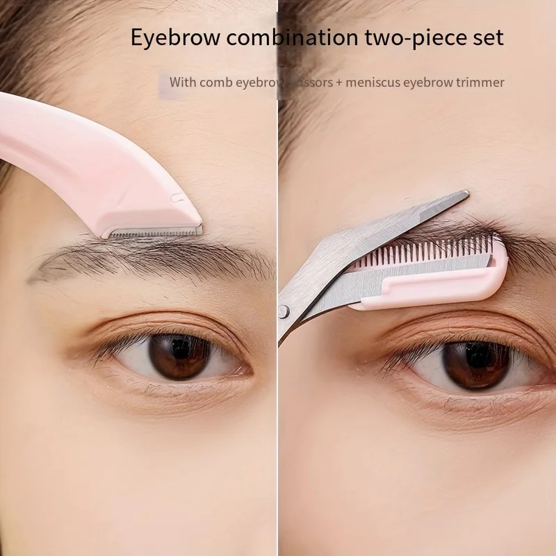 2Pcs/3Pcs Crescent Moon Eyebrow Trimmer Set, Stainless Steel Curved Eyebrow Razor Eyebrow Scissors With Comb