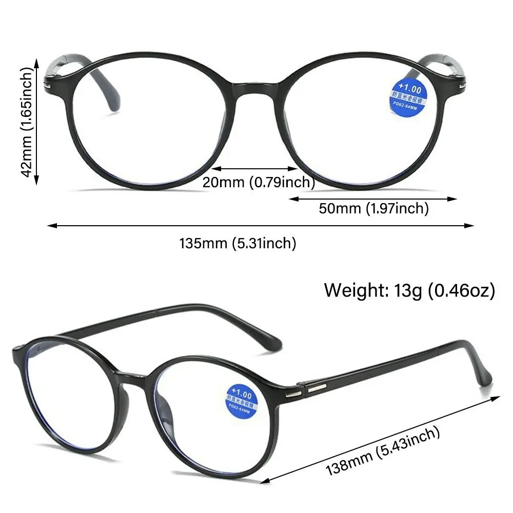Retro Strength 1.0x ~ 4.0x Readers Presbyopia Eyeglasses Anti-blue Light Glasses Oval Frame Reading Glasses