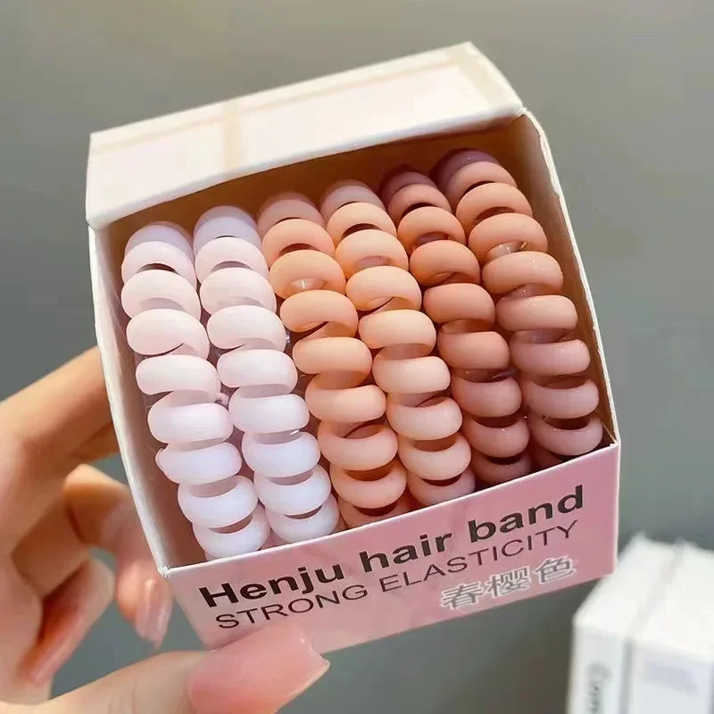 6pcs/set High Elastic Hair Ties Colorful Rubber Hair Rope Telephone Wire Ponytail Scrunchie Cute Girl Hair Accessories for Women