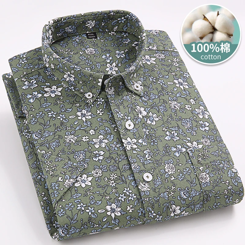 Larger Size 7XL 6XL Classic Men's Short Sleeve Shirt 100% Oxford Cotton Casual College Soft Plaid Stripe Solid Business Slim Fit