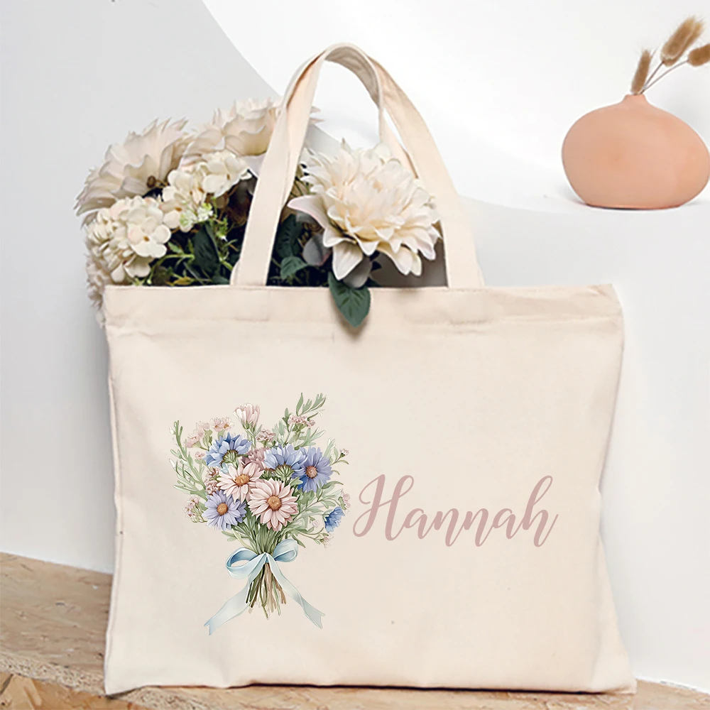 Personalized Shoulder Bag Birth Month Flower with Name Tote Bag Monogram Canvas Bags Wendding Birthday Holiday Best Gift for Her