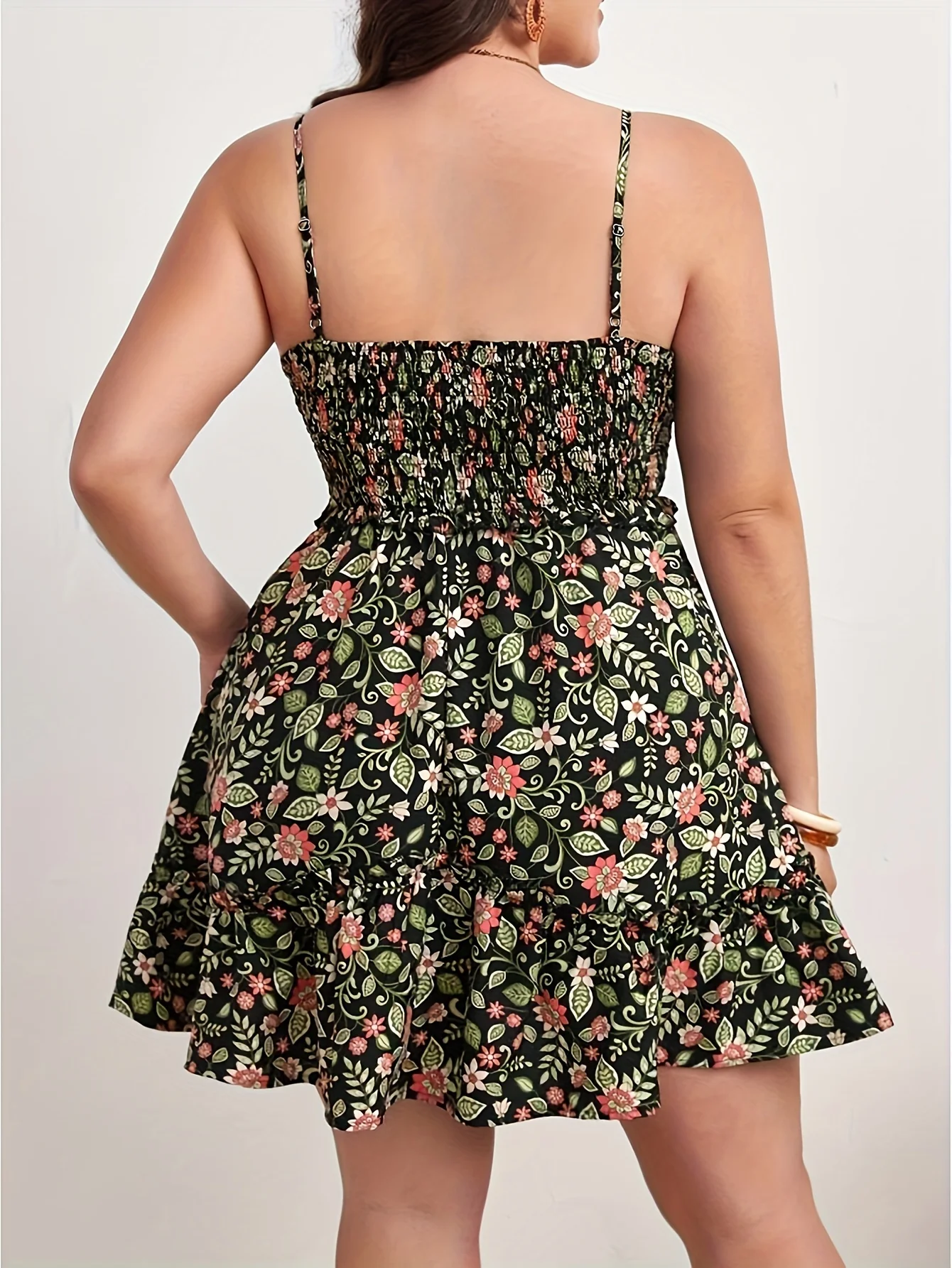 Plus Size Summer Women Elegant Floral Print Dress Vacation Vintage Casual Sleeveless Ruffle Sling Dresses
