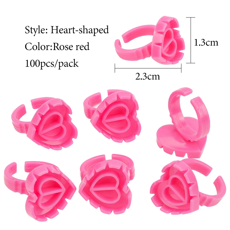 100 Pcs Disposable Eyelash Glue Ring Holder Cup Heart-shaped Plastic Tattoo Pigment Holder Pallet Eye Lash Extension Makeup Tool