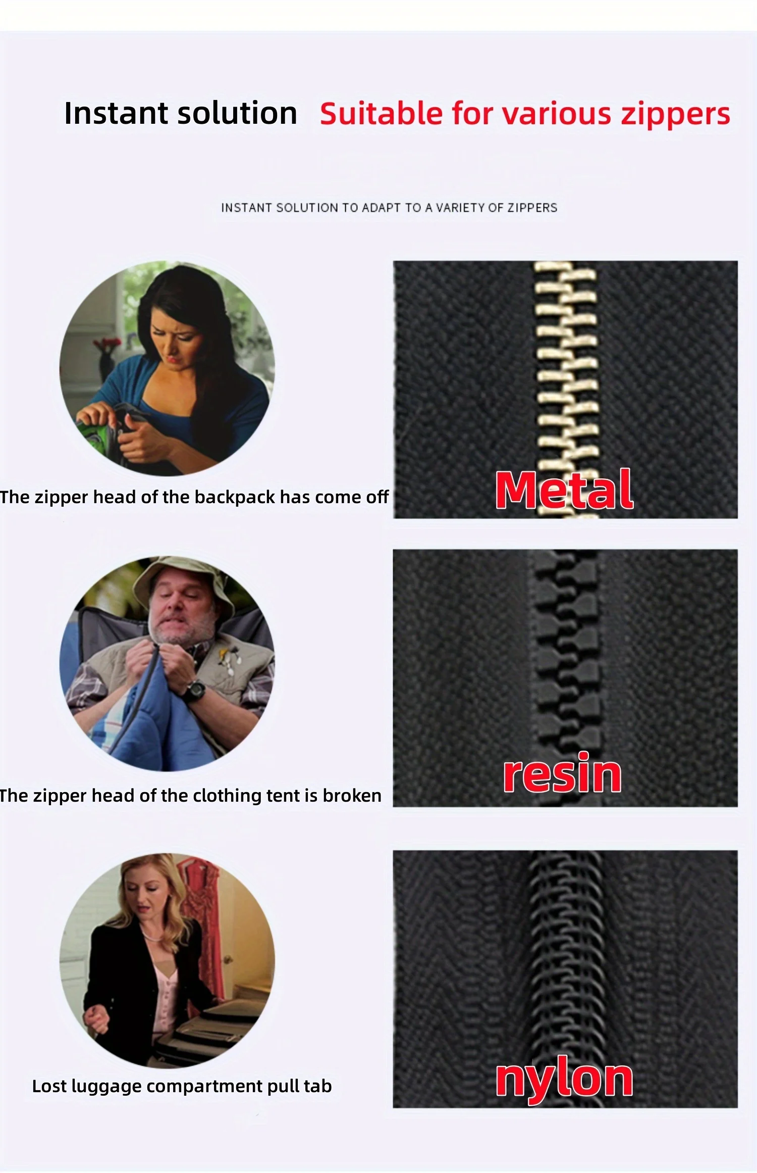Zipper Repair Kit Universal - 3/6 Pcs Set, Instant Zip Fix, No Sewing Required, for Jackets, Luggage, Bags - Durable Replacement