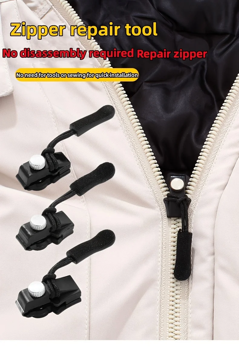 Zipper Repair Kit Universal - 3/6 Pcs Set, Instant Zip Fix, No Sewing Required, for Jackets, Luggage, Bags - Durable Replacement
