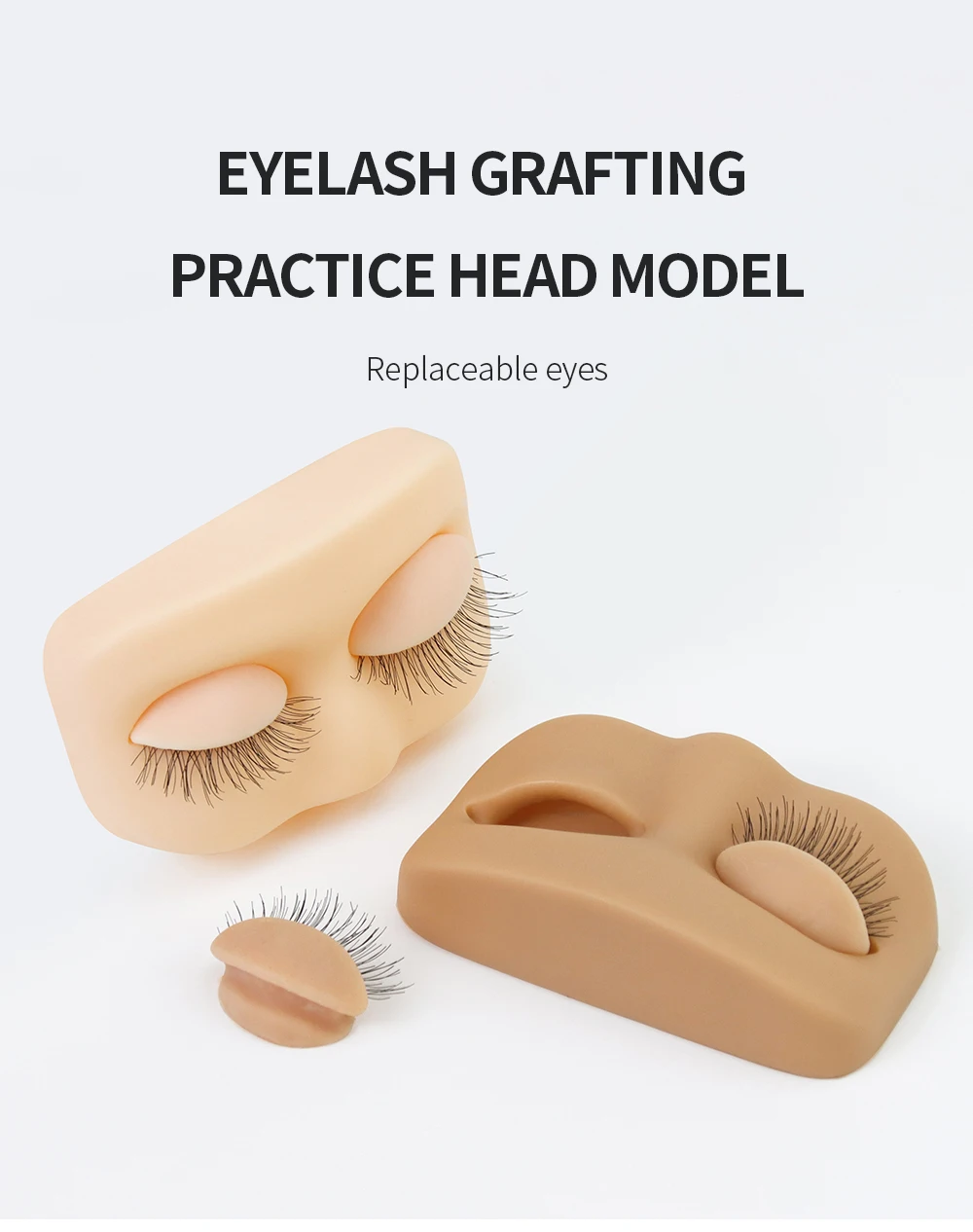 GLAMLASH Mini Lash Flat Model Head Practice Eyelash Extension Training Head With Removable Replacement Eyelids