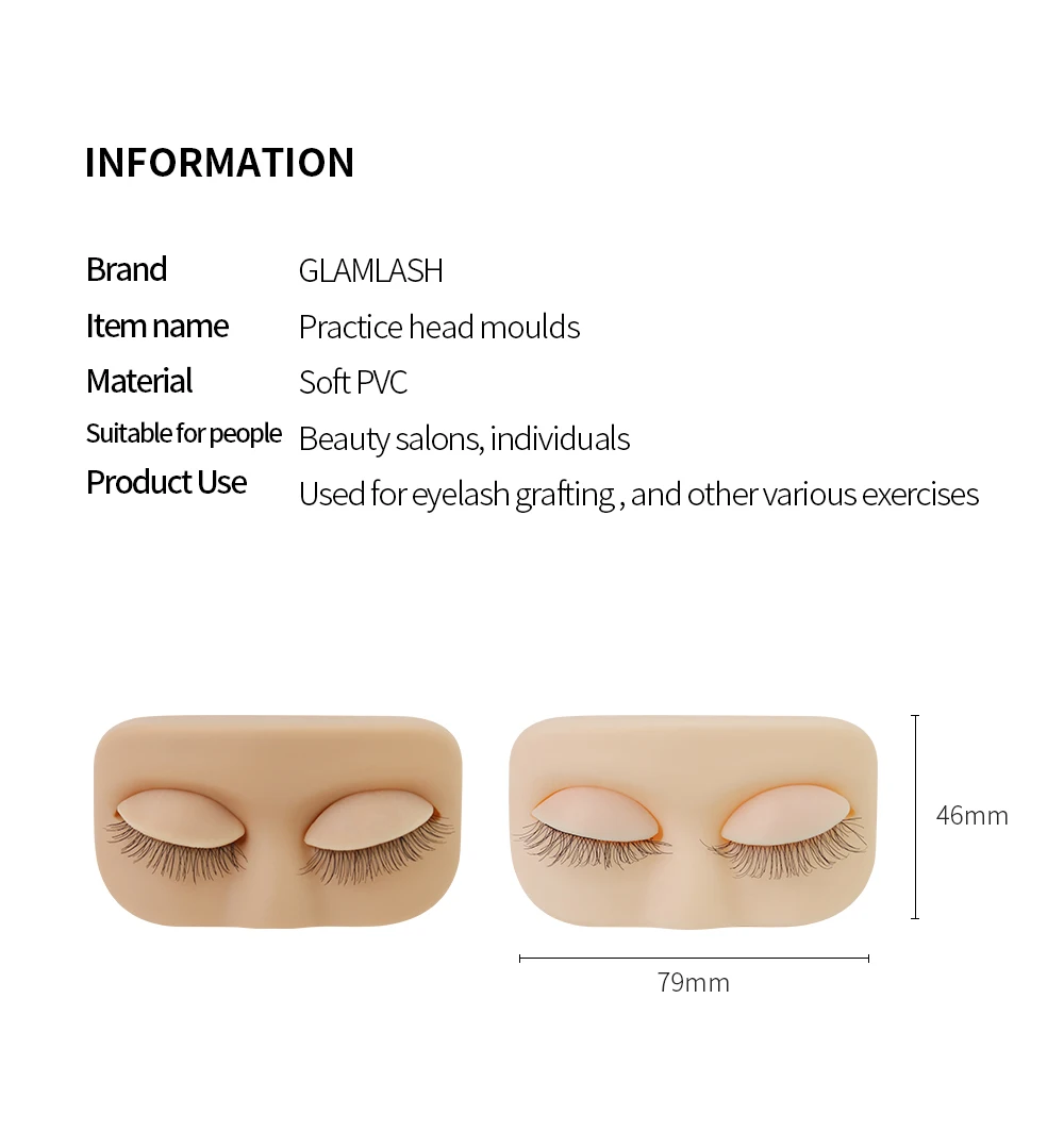 GLAMLASH Mini Lash Flat Model Head Practice Eyelash Extension Training Head With Removable Replacement Eyelids