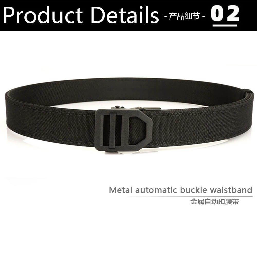 TUSHI EDC Hard Tactical Belt for Men Metal Automatic Buckle IPSC Gun Belt 1100D Nylon Military Belt Outdoor Sports Girdle Male
