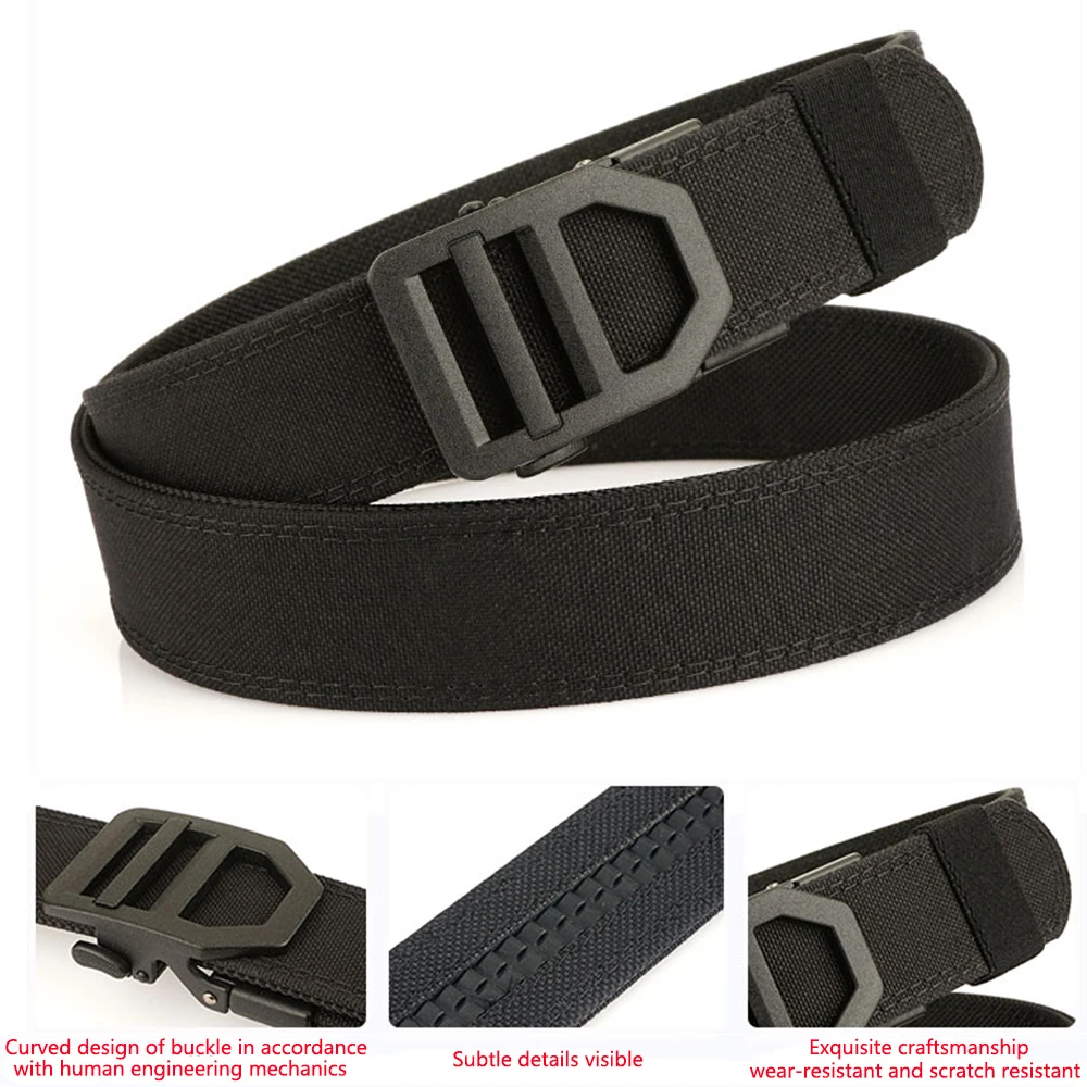 TUSHI EDC Hard Tactical Belt for Men Metal Automatic Buckle IPSC Gun Belt 1100D Nylon Military Belt Outdoor Sports Girdle Male