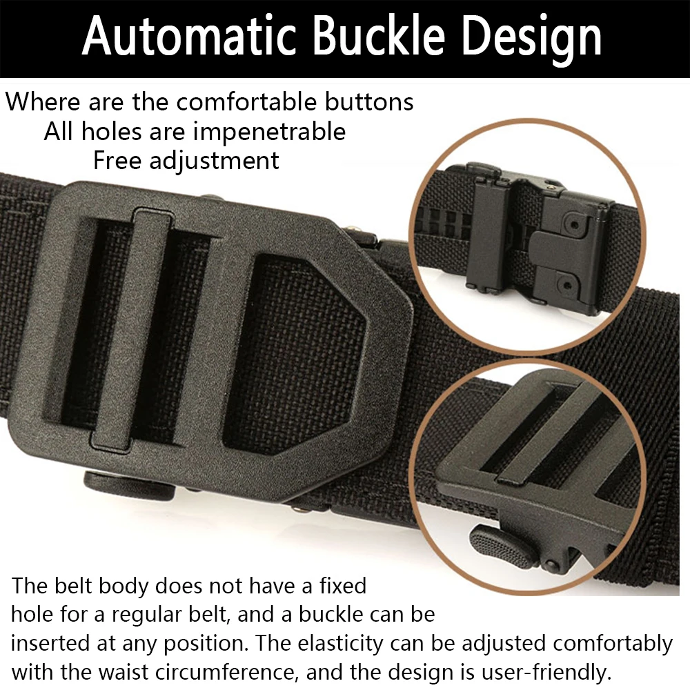 TUSHI EDC Hard Tactical Belt for Men Metal Automatic Buckle IPSC Gun Belt 1100D Nylon Military Belt Outdoor Sports Girdle Male