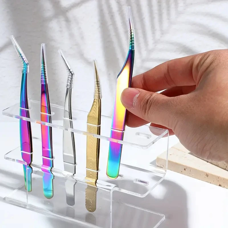 6-Hole Acrylic Tweezer Storage Rack Professional Eyelash Extension Display Stand Space Saving Tweezers Organizer Makeup Tools