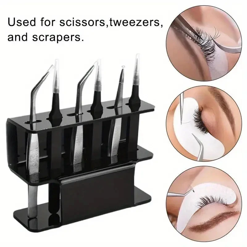 6-Hole Acrylic Tweezer Storage Rack Professional Eyelash Extension Display Stand Space Saving Tweezers Organizer Makeup Tools