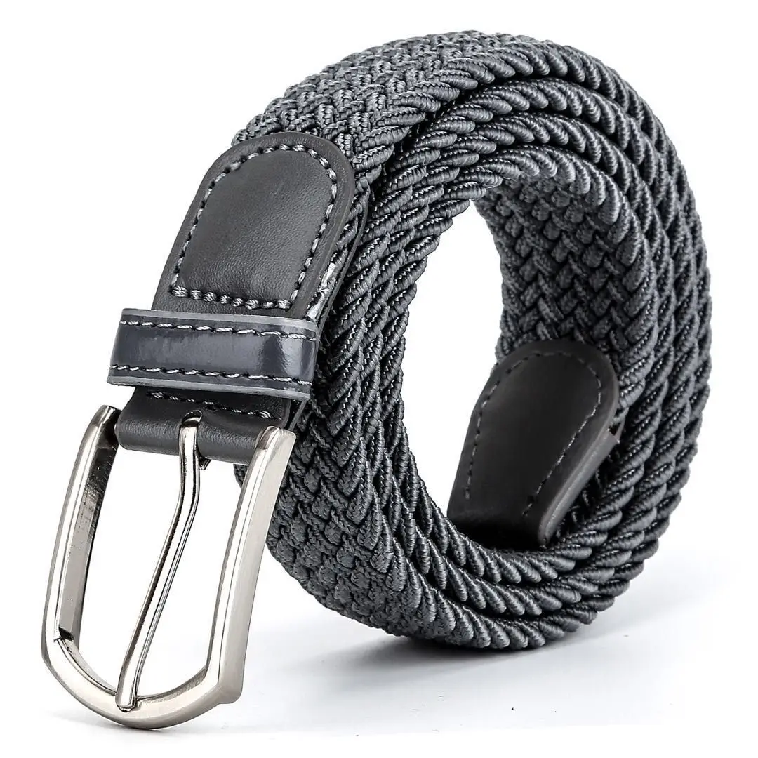 3.3cmX110cmX130cm 2024 High Quality New Men Elastic Braided Belt Casual Women Canvas Korean All Match Pin Buckle White Black