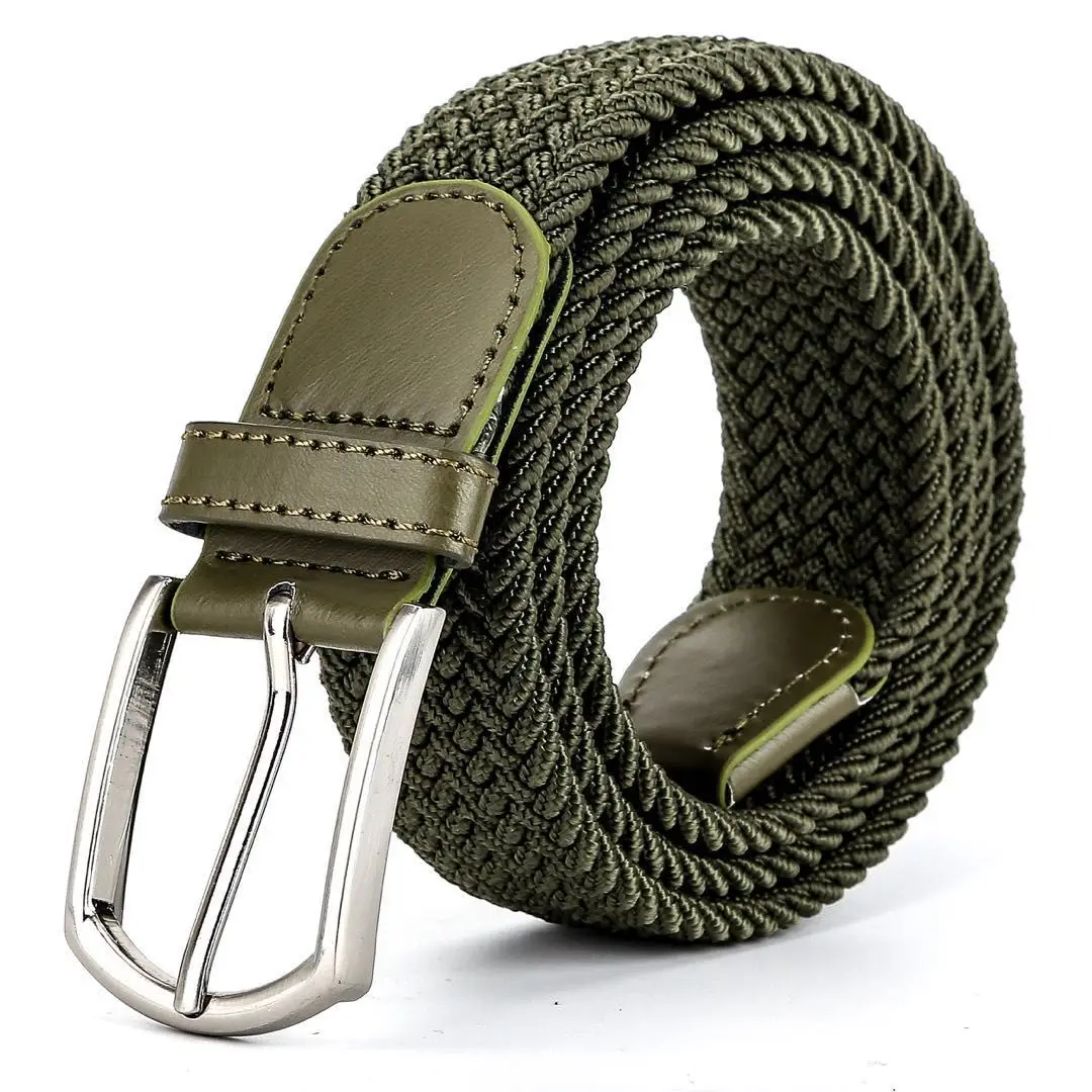 3.3cmX110cmX130cm 2024 High Quality New Men Elastic Braided Belt Casual Women Canvas Korean All Match Pin Buckle White Black